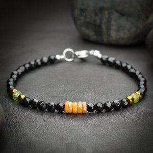 Black Onyx and Ethiopian Fire Opal Crystal Bracelet - Handmade to Order